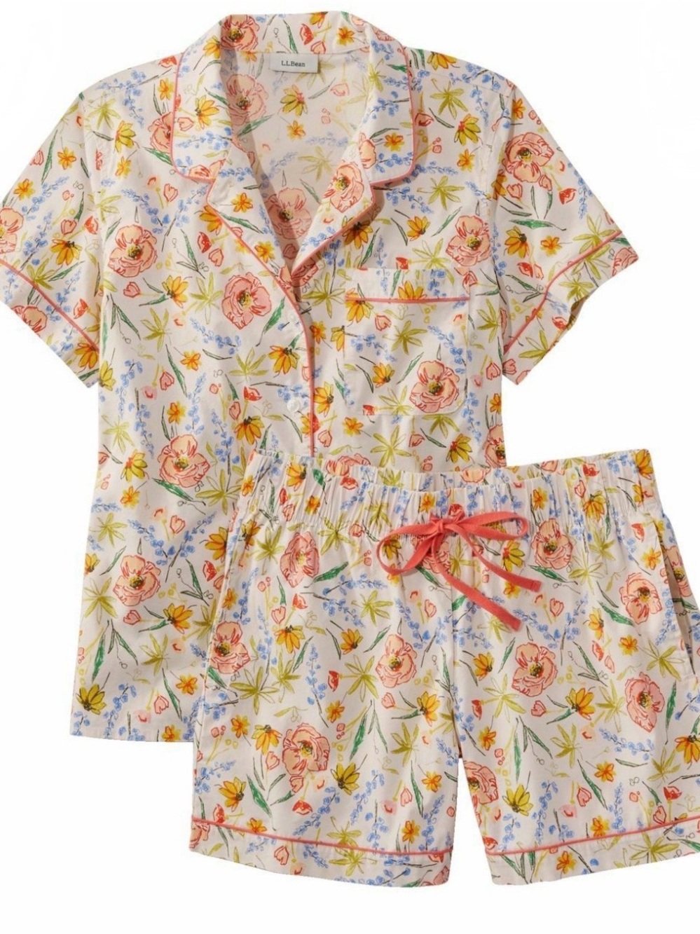 L.L. Bean Floral Short Pajama Set - White, Pink & Yellow, sz. 1X